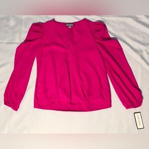 Sam and Jess Women’s Pink Pouf Sleeve‎ Surplice Neckline Wear to Work Top XS